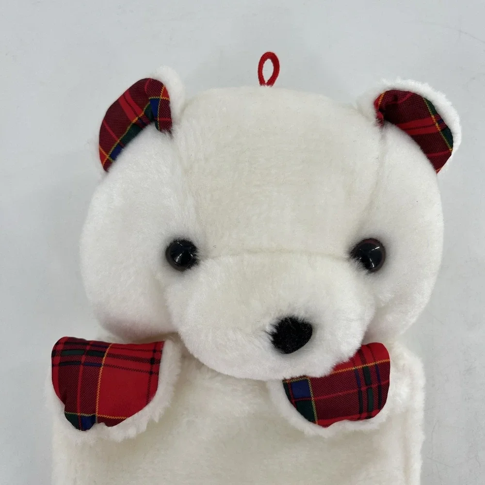 Vintage‎ Mac Bear 3D Plush Teddy Bear Christmas Stocking Plaid Ears Paws 23